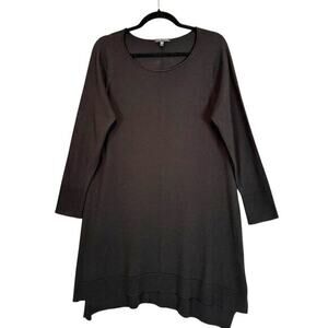EILEEN FISHER Black Merino Wool‎ Tunic Sweater Dress M Classic Minimalist